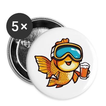Bière d’après-ski Goldfish - Lot de 5 grands badges (56 mm) - blanc - Devant