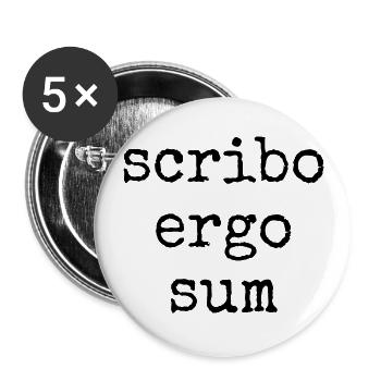 scribo ergo sum - ich schreibe also bin ich - Buttons groß 56 mm (5er Pack) - Weiß - Vorne