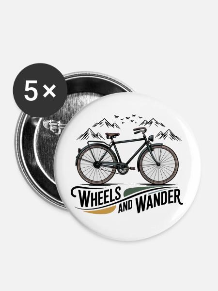 Wheels & Wander – Bergabenteuer - Buttons groß 56 mm (5er Pack) - Weiß
