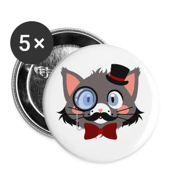 Gentleman cat with monocle and hat - Buttons large 2.2''/56 mm (5-pack) - white - Front