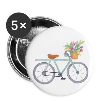 vélo fleuri - Lot de 5 grands badges (56 mm) - blanc - Devant