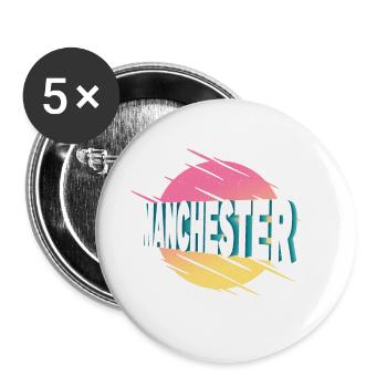 Manchester England Großbritannien UK Stadt Schrift - Buttons groß 56 mm (5er Pack) - Weiß - Vorne