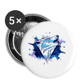 Wolf Wolfhead Predator Splash Grunge Art - Lot de 5 grands badges (56 mm) - blanc - Devant