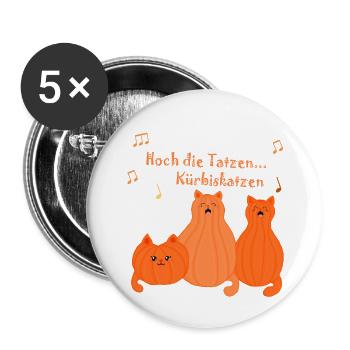 Hoch die Tatzen...Kürbiskatzen - Buttons groß 56 mm (5er Pack) - Weiß - Vorne