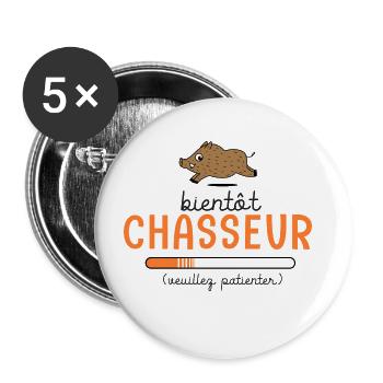 chasseur bientôt chasseur chasseurs en cours - Lot de 5 grands badges (56 mm) - blanc - Devant