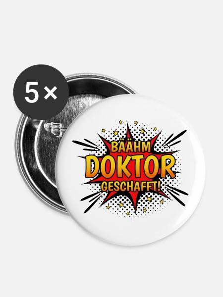 Bäähm Doktor Geschafft - Buttons groß 56 mm (5er Pack) - Weiß