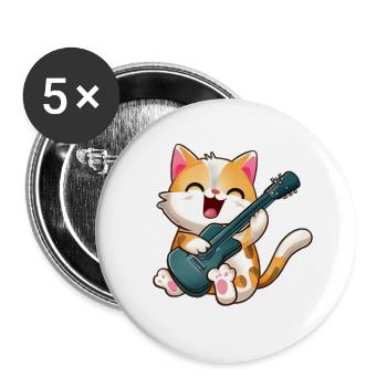 Cat with guitar - Buttons large 2.2''/56 mm (5-pack) - white - Front