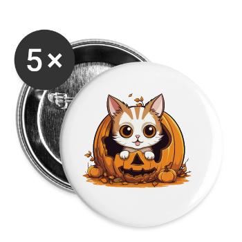 Halloween Cat Pumpkin Costume Cute Cute Funny - Buttons large 2.2''/56 mm (5-pack) - white - Front