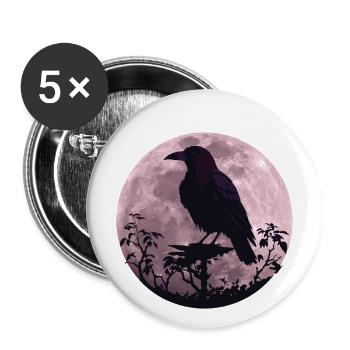 Raven in full moon light - Buttons large 2.2''/56 mm (5-pack) - white - Front