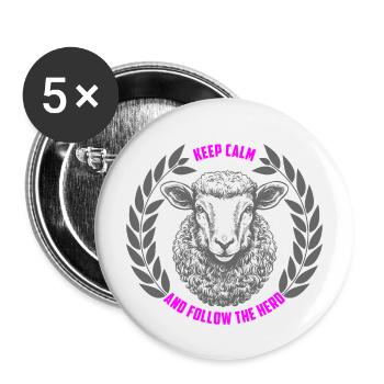 Les moutons restent calmes et suivent le troupeau - Lot de 5 grands badges (56 mm) - blanc - Devant