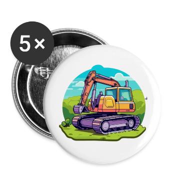 Excavator Construction Site Drawing - Buttons large 2.2''/56 mm (5-pack) - white - Front
