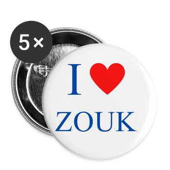 I Love Zouk bleu et Coeur rouge - Lot de 5 grands badges (56 mm) - blanc - Devant