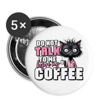Morning grouch cat with coffee - Buttons large 2.2''/56 mm (5-pack) - white - Front