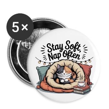 Restez doux, faites souvent la sieste – Chat câlin - Lot de 5 grands badges (56 mm) - blanc - Devant