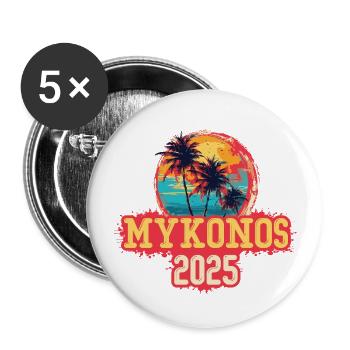 Mykonos 2025 Palmen - Buttons groß 56 mm (5er Pack) - Weiß - Vorne