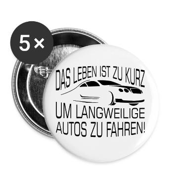 Leben zu kurz für langweilige Autos - Buttons groß 56 mm (5er Pack) - Weiß - Vorne