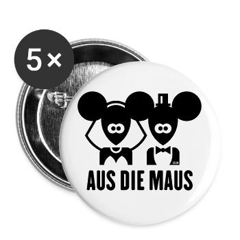 Aus Die Maus (JGA / Polterabend / Hochzeit) - Buttons groß 56 mm (5er Pack) - Weiß - Vorne