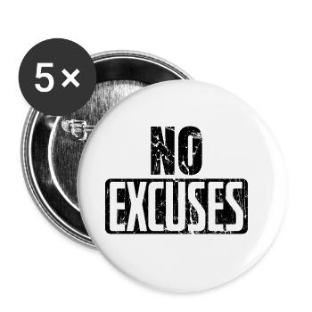 No Excuses Gym Kraftsport Fitness Spruch - Buttons groß 56 mm (5er Pack) - Weiß - Vorne