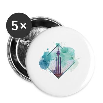 Düsseldorf Deutschland Stadt Skyline Splash Bunt - Buttons groß 56 mm (5er Pack) - Weiß - Vorne