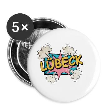 Lübeck Deutschland Stadt Schrift Pop Art Comic - Buttons groß 56 mm (5er Pack) - Weiß - Vorne