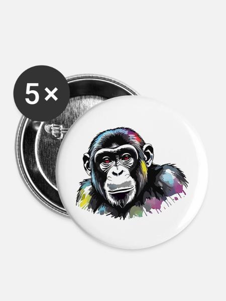 Affe Wasserfarben - Buttons groß 56 mm (5er Pack) - Weiß