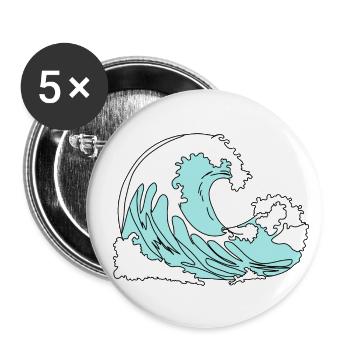 Welle Retro Comic Stil - Buttons groß 56 mm (5er Pack) - Weiß - Vorne