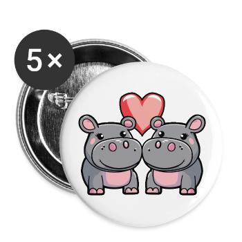 Hippopotamus Couple Heart - Buttons large 2.2''/56 mm (5-pack) - white - Front