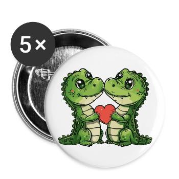 Alligator Couple Love - Buttons large 2.2''/56 mm (5-pack) - white - Front
