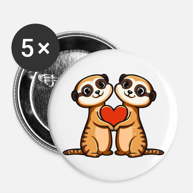 Erdmännchen Paar Valentinstag - Buttons groß 56 mm (5er Pack) - Weiß