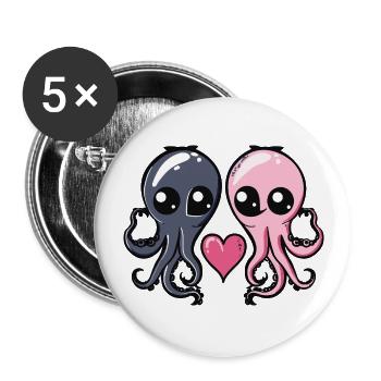 Oktopus Verliebt Valentinstag - Buttons groß 56 mm (5er Pack) - Weiß - Vorne