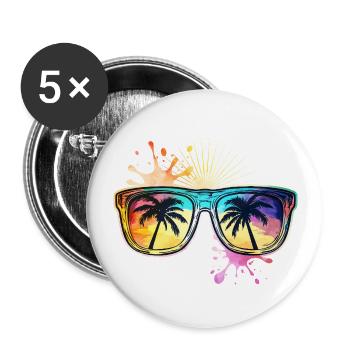 Sonnenbrille Palmen Urlaub - Buttons groß 56 mm (5er Pack) - Weiß - Vorne