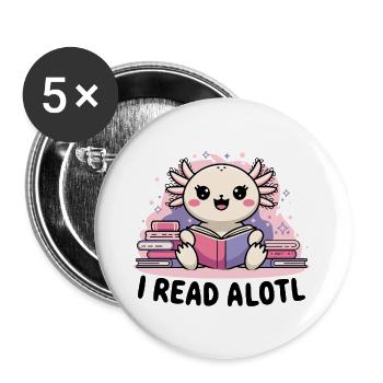 Ich lese Alotl - Süßer Axolotl Bücherwurm - Buttons groß 56 mm (5er Pack) - Weiß - Vorne