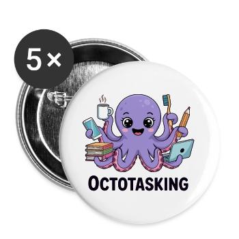 Octotasking octopus en mode multitâche - Lot de 5 grands badges (56 mm) - blanc - Devant