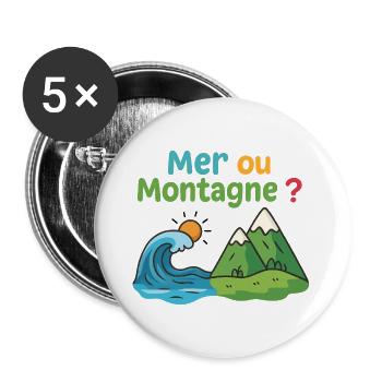 Meer oder Berg - Buttons groß 56 mm (5er Pack) - Weiß - Vorne