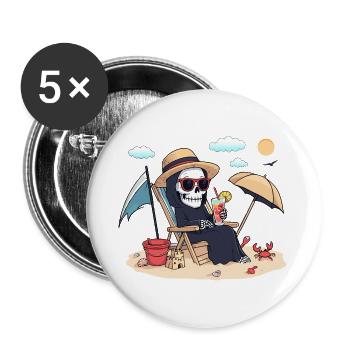 Halloween im Sommer – Sensenmann am Strand - Buttons groß 56 mm (5er Pack) - Weiß - Vorne