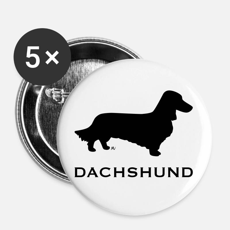 Longhaired dachshund - Buttons large 2.2''/56 mm (5-pack) - white