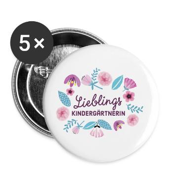 Lieblingskindergärtnerin Geschenk Kindergärtnerin - Buttons groß 56 mm (5er Pack) - Weiß - Vorne