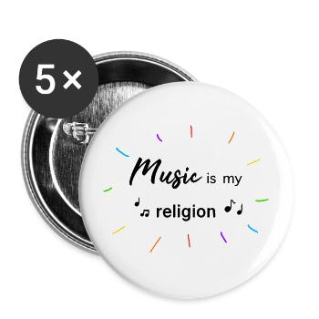 music is my religion - Buttons groß 56 mm (5er Pack) - Weiß - Vorne