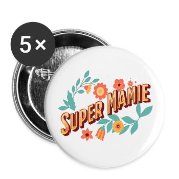 Super mamie humour cadeau fête des grands-mères - Lot de 5 grands badges (56 mm) - blanc - Devant