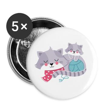 Chats avec bulbe de laine - Lot de 5 grands badges (56 mm) - blanc - Devant