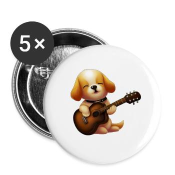 Hund mit Gitarre - Buttons groß 56 mm (5er Pack) - Weiß - Vorne