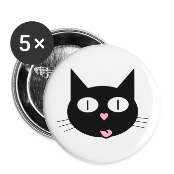 Cute cat, tomcat with heart-shaped nose - Buttons large 2.2''/56 mm (5-pack) - white - Front