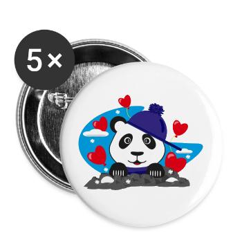 Panda im Winter mit sehr vielen Herzen. - Buttons groß 56 mm (5er Pack) - Weiß - Vorne