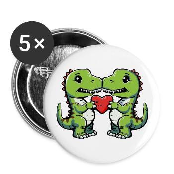 Dinosaur T-Rex Couple Heart - Buttons large 2.2''/56 mm (5-pack) - white - Front