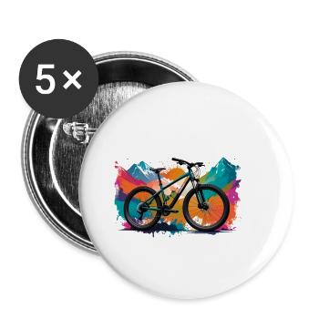 illustration,mountainbike,rennrad,graffiti,berge - Buttons groß 56 mm (5er Pack) - Weiß - Vorne