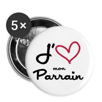 J'aime mon Parrain - Lot de 5 grands badges (56 mm) - blanc - Devant