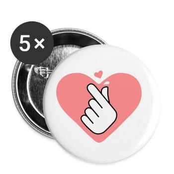 K-pop symbole de la main avec le cœur rose - Lot de 5 grands badges (56 mm) - blanc - Devant