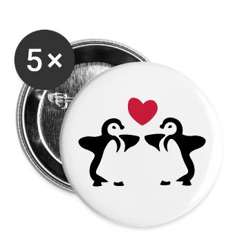 Pinguin Geschwister / Zwillinge / Geschenkidee - Buttons groß 56 mm (5er Pack) - Weiß - Vorne