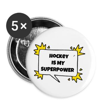 Hockey ist meine Supermacht. - Buttons groß 56 mm (5er Pack) - Weiß - Vorne