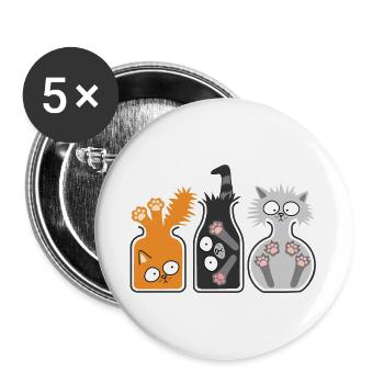 Katzen in Flaschen - Buttons groß 56 mm (5er Pack) - Weiß - Vorne